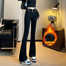 批发实拍加长拖地高腰显瘦微喇叭裤女裤加厚松紧高级感马蹄裤