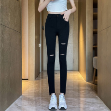 批发6993#实拍夏季薄款破洞年辣妹洋气九分裤<b class='q'>大码</b>夏装<b class='q'>铅笔裤</b>女裤秋季