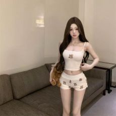 批发馨依 <b class='q'>夏季</b>睡衣<b class='q'>女士</b>新款休闲套装小熊印花吊带短袖家居服两件套装