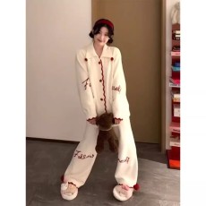 批发馨依 爆款半边绒睡衣女款秋冬季加厚开衫<b class='q'>日系</b>毛茸茸杏色家居服