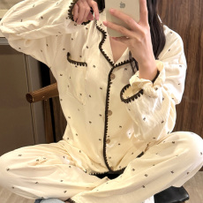 批发馨依 秋冬爆款睡衣女士双层棉纱提花开<b class='q'>衫</b>可爱小熊长袖套装家居服