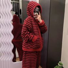 批发馨依 冬季半边绒拉链女款大码睡衣厚款女士珊瑚绒保暖家居服套装