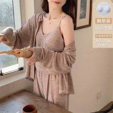 批发馨依 带胸垫三件套<b class='q'>莫代尔</b>磨毛吊带长袖长裤性感<b class='q'>睡衣</b>女小红书爆