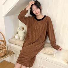 馨依 秋冬季糯米绒睡裙女长袖简约套装软糯舒适家居服可外穿