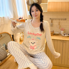 批发馨依 秋冬季（<b class='q'>莫代尔</b>）<b class='q'>睡衣</b>女长袖简约套装软糯舒适家居服可外穿