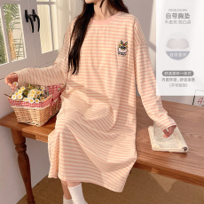 批发馨依 春秋季睡衣女款睡裙宽松纯棉拉架长袖裙带胸垫可外出家居服