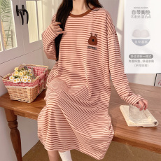 批发馨依 春秋季睡衣女款睡裙宽松纯棉拉架长袖裙带胸垫可外出家居服