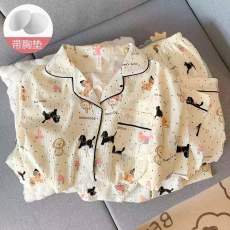 批发馨依 秋季睡衣女款云朵棉带胸垫长袖小翻领长裤休闲家居服套装