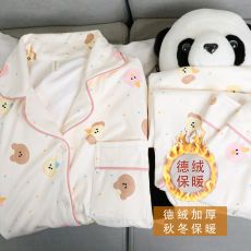 批发馨依 冬季睡衣女新款德绒长袖小翻领长袖长裤休闲家居服套装