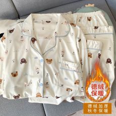 批发馨依 冬季睡衣女新款德绒长袖小翻领长袖长裤休闲家居服套装