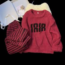 批发馨依 睡衣女款秋冬季半边绒加厚大码长袖长裤软绵绵家居服套装