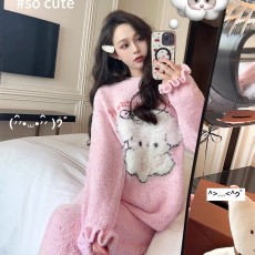 批发馨依 官图软绵绵可爱通睡衣女款秋冬季半边绒加绒甜美家居服套装