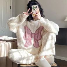 批发馨依 秋冬季睡衣女款半边绒加厚大码长袖长裤软绵绵家居服套装