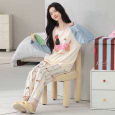 批发馨依 睡衣女100%纯棉长袖长<b class='q'>裤</b>春秋<b class='q'>新款</b>卡通圆领可外穿家居服套<b class='q'>装</b>