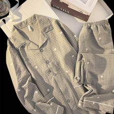 批发馨依 春秋睡衣男士云朵棉绣花时尚天丝爽棉长袖长裤开衫家居服