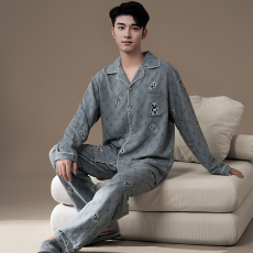 批发馨依 春秋睡衣男士云朵棉绣花时尚天丝爽棉长袖长<b class='q'>裤</b>开衫家居服