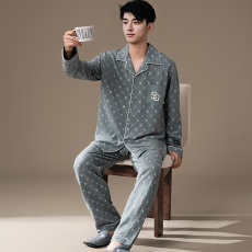 批发馨依 春秋睡衣男士云朵棉绣花时尚天丝爽棉长袖长<b class='q'>裤</b>开衫家居服