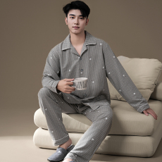 批发馨依 春秋睡衣男士云朵棉绣花时尚天丝爽棉长袖长<b class='q'>裤</b>开衫家居服