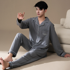 批发馨依 春秋睡衣男士云朵棉绣花时尚天丝爽棉长袖长<b class='q'>裤</b>开衫家居服