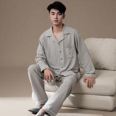 批发馨依 春秋睡衣男士云朵棉绣花时尚天丝爽棉长袖长<b class='q'>裤</b>开衫家居服