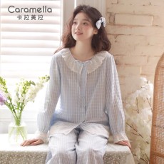 批发馨依 秋季新款睡衣女士云朵棉娃娃领可爱套装长袖开衫花边家居服