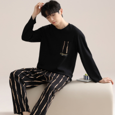 批发馨依 睡衣男士春秋款纯棉双面套头大码宽松可外穿全棉家居服套装