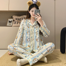 批发馨依 秋冬季新款睡衣女士<b class='q'>金丝</b>绒开衫保暖套装翻领长袖休闲家居服