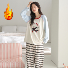 批发馨依 秋冬季套头保暖睡衣女款家居服薄绒蚕丝羊毛绒德绒薄款套装