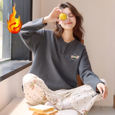 批发馨依 秋冬季套头保暖睡衣女款家居服薄绒蚕丝羊毛绒德绒薄款套装