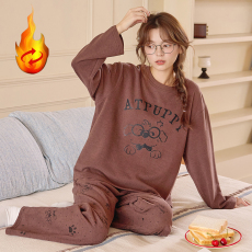 批发馨依 秋冬季套头保暖睡衣女款家居服薄绒蚕丝羊毛绒德绒薄款套装