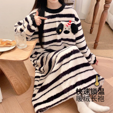 批发馨依 冬季<b class='q'>睡衣</b>女款睡裙保暖长毛<b class='q'>绒</b>加肥加大裙子加厚可外出家居服