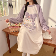 批发馨依 冬季<b class='q'>睡衣</b>女款睡裙保暖长毛<b class='q'>绒</b>加肥加大裙子加厚可外出家居服