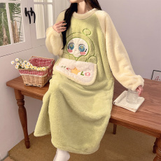 批发馨依 冬季<b class='q'>睡衣</b>女款睡裙保暖长毛<b class='q'>绒</b>加肥加大裙子加厚可外出家居服