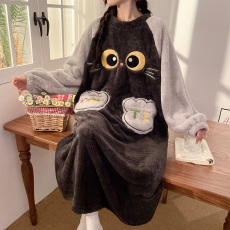 批发馨依 冬季<b class='q'>睡衣</b>女款睡裙保暖长毛<b class='q'>绒</b>加肥加大裙子加厚可外出家居服