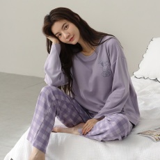 馨依 秋季6040长袖睡衣女款带胸垫套装直播春秋新款休闲家居服