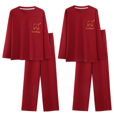 批发馨依 秋季睡衣女大红喜庆长袖婚庆套装7030情侣本命年结婚家居服