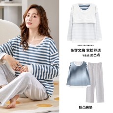 批发馨依 秋季新款6040长袖睡衣女士<b class='q'>套装</b>带胸垫直播春秋款睡衣家居服