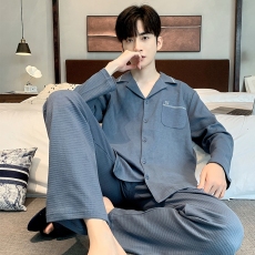 批发馨依 春秋季新款长袖开衫睡衣<b class='q'>男</b>士套装6535棉薄款<b class='q'>休闲</b>爆款家居服