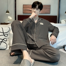 批发馨依 春秋季新款长袖开衫睡衣<b class='q'>男</b>士套装6535棉薄款<b class='q'>休闲</b>爆款家居服