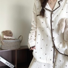 批发馨依 官图春秋季日系睡衣女款拉边卡通小熊云朵棉可外出家居服