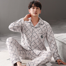 批发馨依 2025秋季睡衣<b class='q'>男</b>士仿棉加厚<b class='q'>开衫</b>翻领大码中青年家居服套装