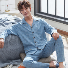 批发馨依 2025秋季睡衣<b class='q'>男</b>士仿棉加厚<b class='q'>开衫</b>翻领大码中青年家居服套装