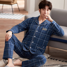 批发馨依 2025秋季睡衣<b class='q'>男</b>士仿棉加厚<b class='q'>开衫</b>翻领大码中青年家居服套装