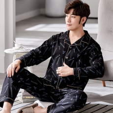 批发馨依 2025秋季睡衣<b class='q'>男</b>士仿棉加厚<b class='q'>开衫</b>翻领大码中青年家居服套装