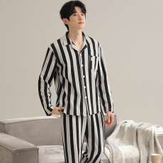 批发馨依 2025秋季睡衣男士仿棉加厚开衫翻领大码中青年家居服<b class='q'>套装</b>