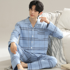批发馨依 2025秋季睡衣<b class='q'>男</b>士仿棉加厚<b class='q'>开衫</b>翻领大码中青年家居服套装