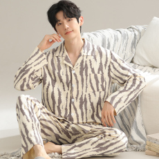 批发馨依 2025秋季睡衣<b class='q'>男</b>士仿棉加厚<b class='q'>开衫</b>翻领大码中青年家居服套装