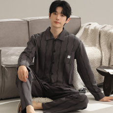 批发馨依 2025秋季睡衣男士仿棉加厚开衫翻领大码中青年家居服<b class='q'>套装</b>