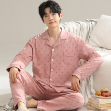 批发馨依 2025秋季睡衣<b class='q'>男</b>士仿棉加厚<b class='q'>开衫</b>翻领大码中青年家居服套装