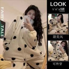 批发馨依 冬新款长毛<b class='q'>绒</b>拉链款<b class='q'>睡衣</b>女士<b class='q'>珊瑚</b><b class='q'>绒</b>厚款保暖大码家居服套装